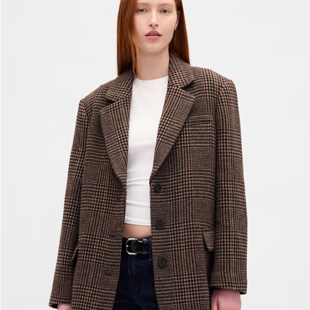 NWT! GAP Brown Houndstooth Oversized Wool-Blend Blazer -  Size XL - Picture 4 of 5